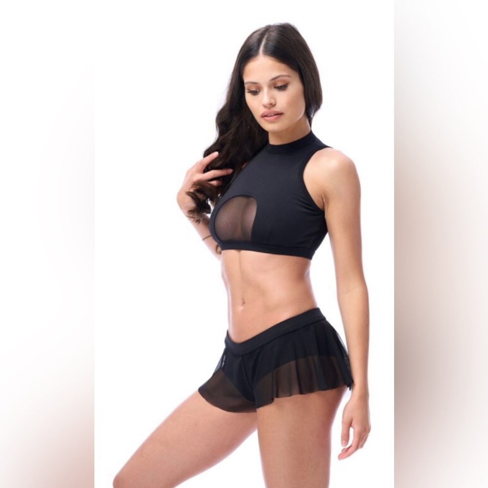Bandurska Design black pole dance mesh cheeky shorts. Looks like a skirt! xs